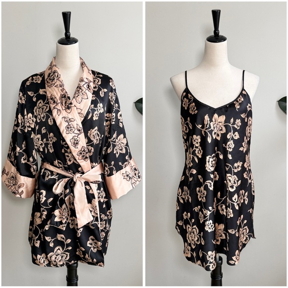 Victoria's Secret Other - Vintage 90s Victoria’s Secret Satin Floral Robe + Slip Dress Set L